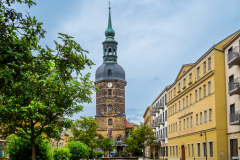 Marktplatz Bad Schandau mit der Kirche St. Johannis